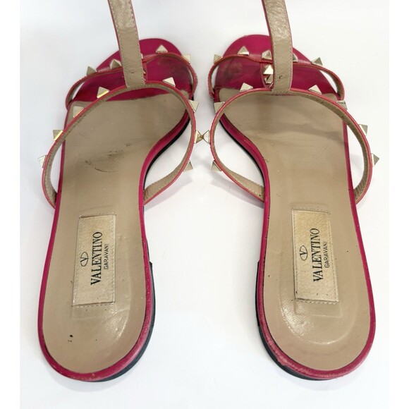 Valentino Garavani Rockstud Patent Leather Sandals Hot Pink Gold Stud Sz EU 37 7 - Picture 8 of 12